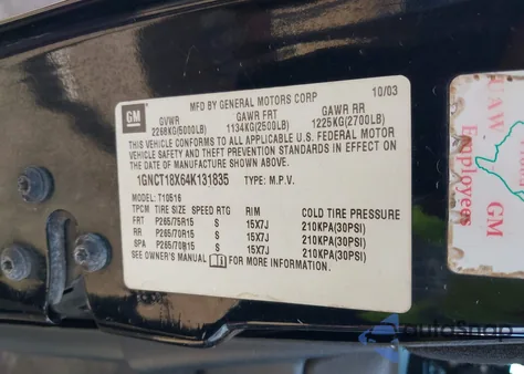 2004 Chevrolet Blazer Ls from USA, damaged, VIN 1GNCT18X64K131835